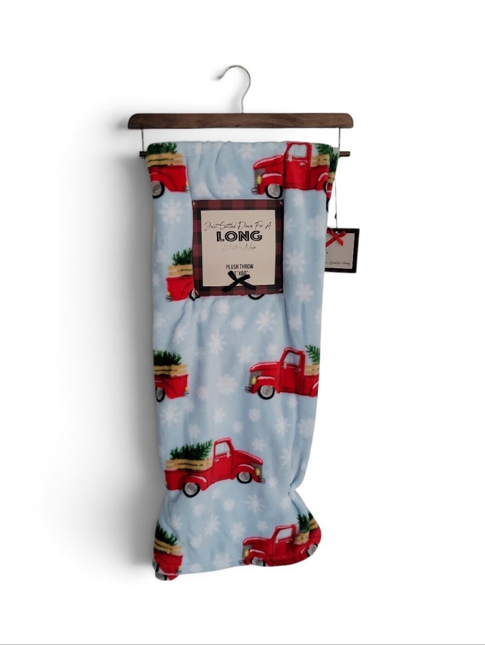 2/$30 Long Winter's Nap Plush Throw Blanket - Light Blue & Red Truck 50x 60